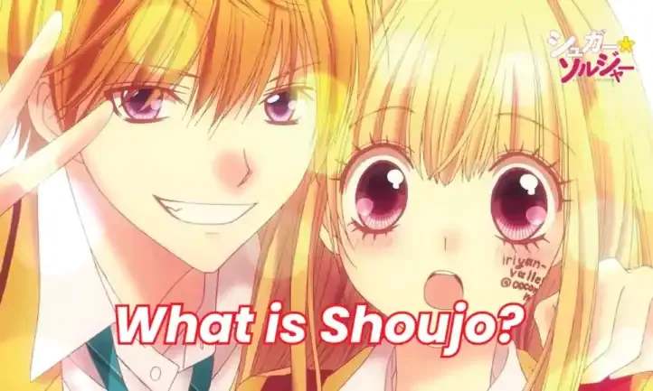 What is shoujo anime illustration showing a thoughtful girl surrounded by soft floral visuals